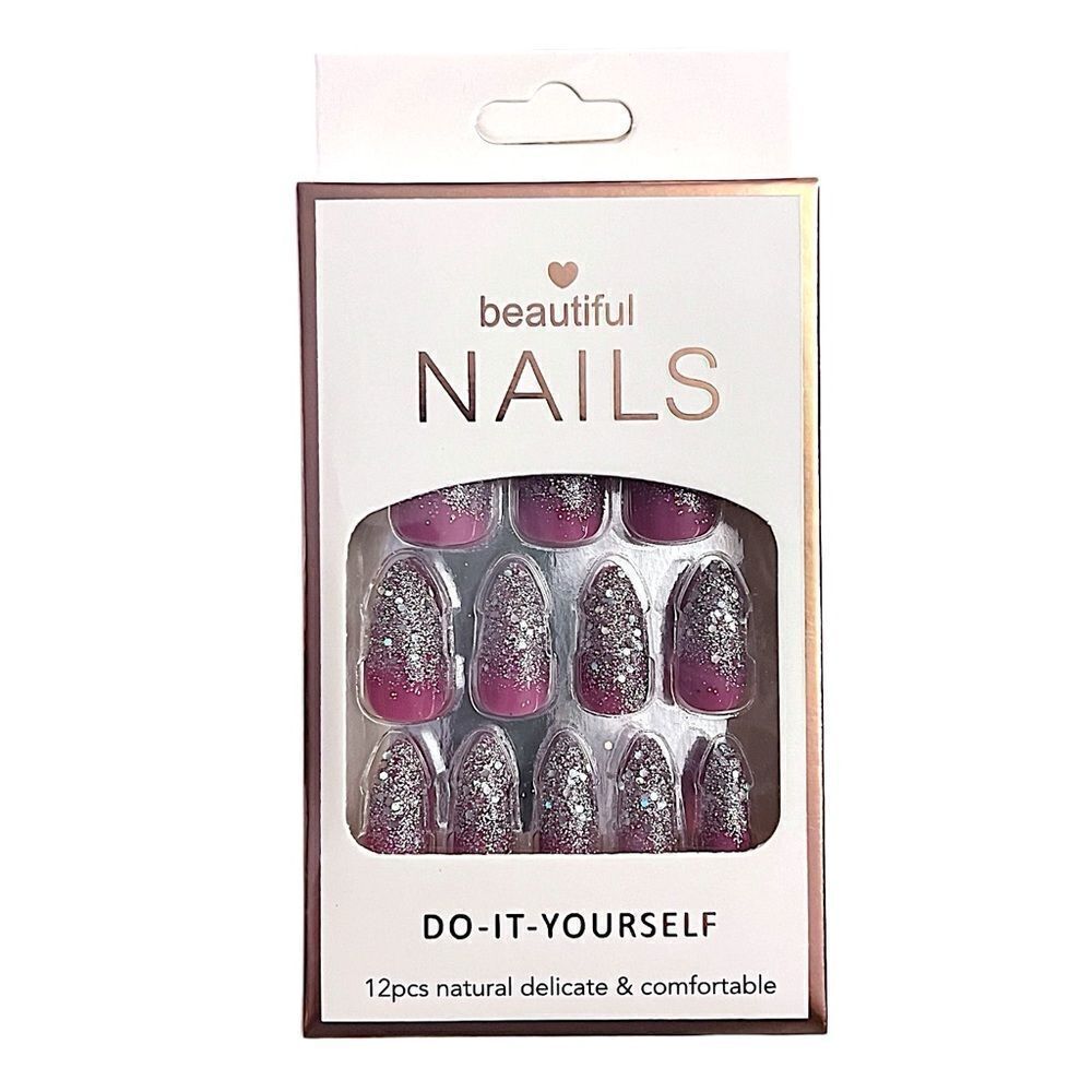 🤯5/$25🤯 Press On Nails In Pink Mauve And Silver Glitter Almond Shape
